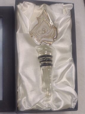 Vintage Glass Bottle Stopper in White, Gold and Black